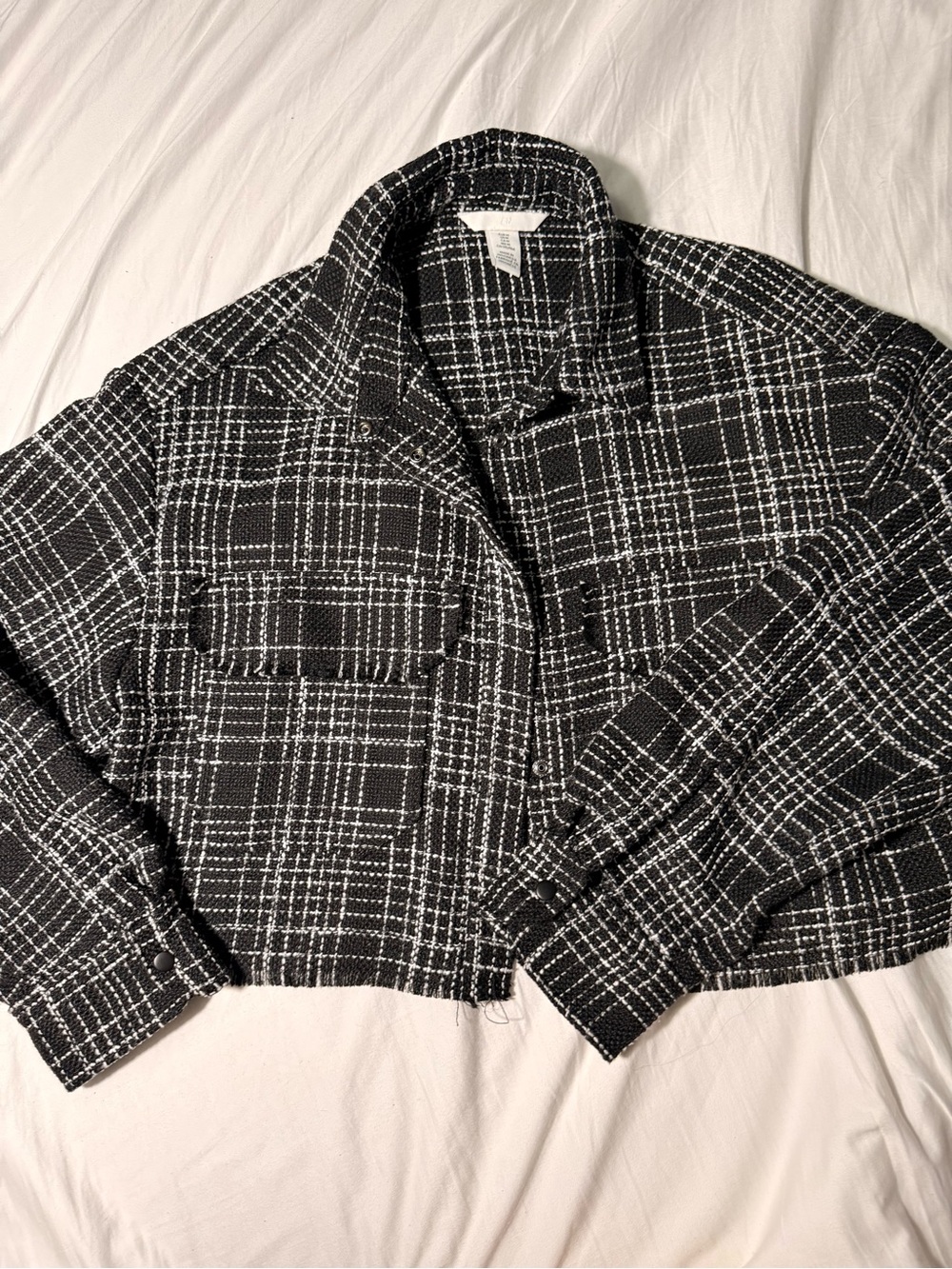 H&M Black and White Plaid Cropped Jacket